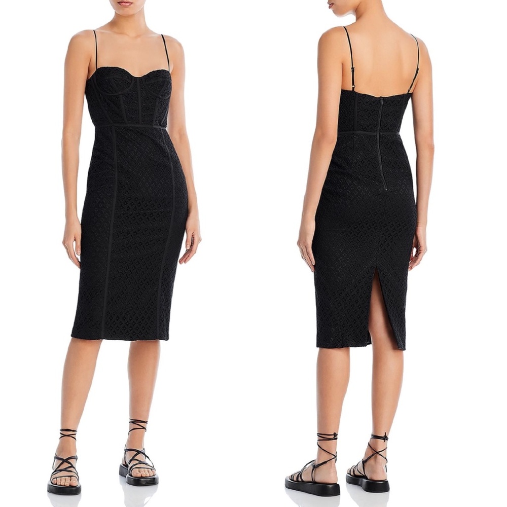 NEW BARDOT Black CHARLEY Lace BUSTIER Cocktail SHEATH Midi DRESS US 2 XS